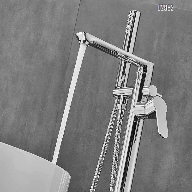Bathroom floor-standing bathtub faucet bathtub side vertical all-Brass silver-colored high-face basin column high-flow cold and hot control