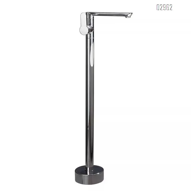 Bathroom floor-standing bathtub faucet bathtub side vertical all-Brass silver-colored high-face basin column high-flow cold and hot control