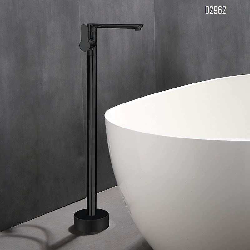 Bathroom floor-standing bathtub faucet bathtub side vertical all-Brass silver-colored high-face basin column high-flow cold and hot control