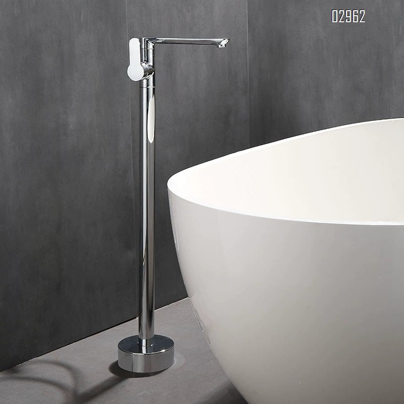 Bathroom floor-standing bathtub faucet bathtub side vertical all-Brass silver-colored high-face basin column high-flow cold and hot control