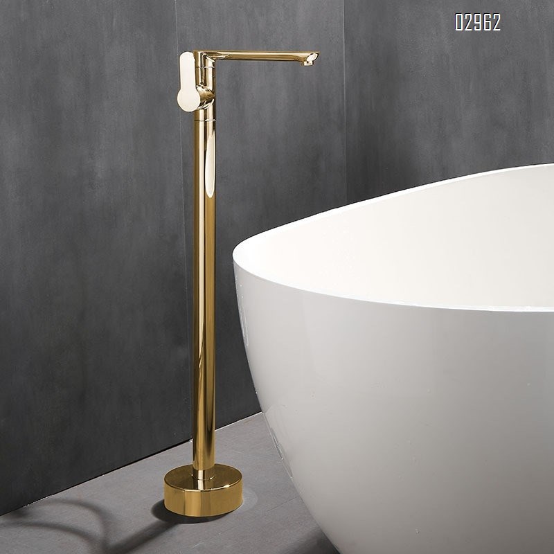 Bathroom floor-standing bathtub faucet bathtub side vertical all-Brass silver-colored high-face basin column high-flow cold and hot control