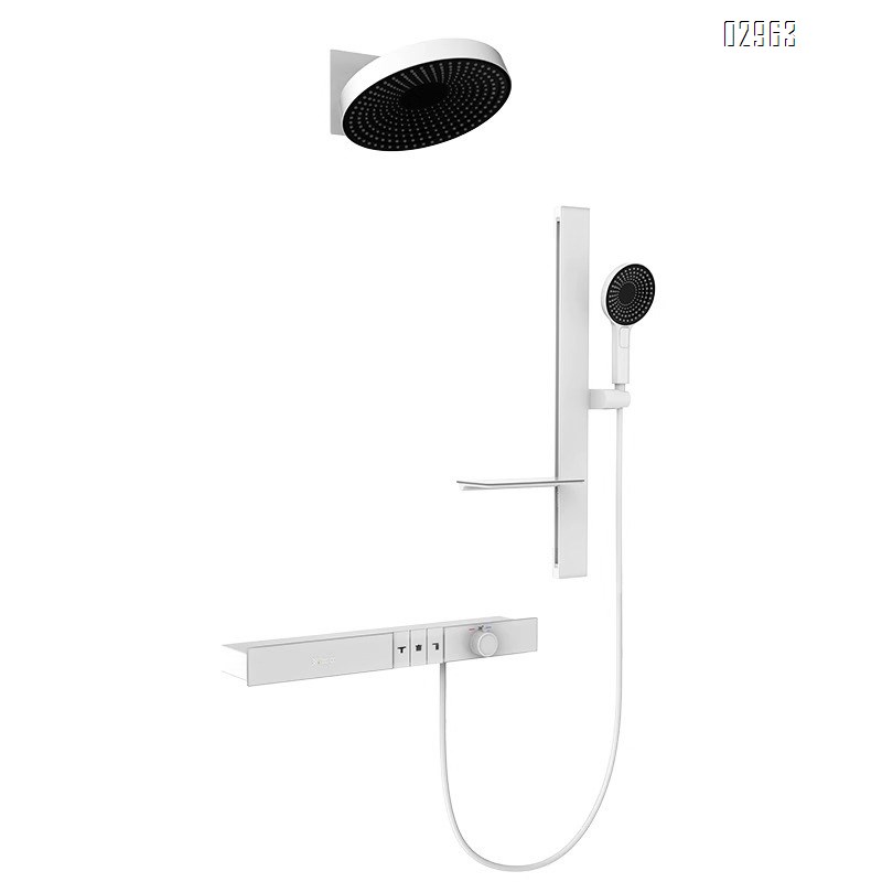 Hotel engineering light luxury built-in wall-mounted constant temperature shower set digital  all-Brass concealed embedded mirror rain storage rack