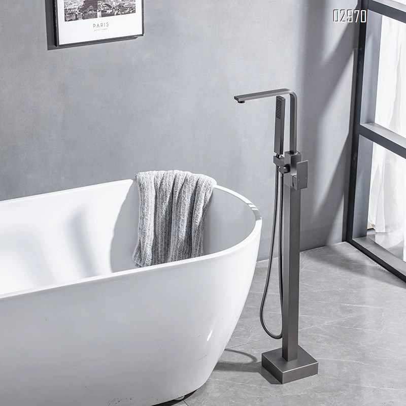 Bathroom brass faucet set with shower head for vertical bathtub cold and hot water brass rotating bath faucet