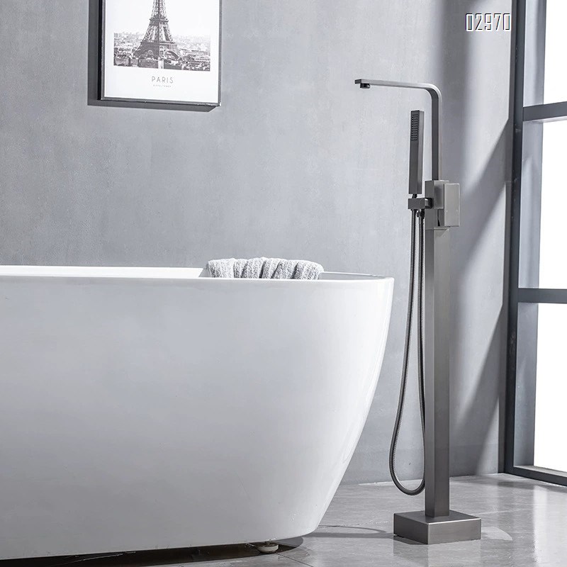 Bathroom brass faucet set with shower head for vertical bathtub cold and hot water brass rotating bath faucet