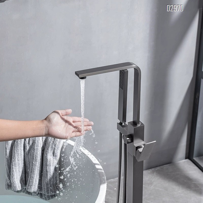 Bathroom brass faucet set with shower head for vertical bathtub cold and hot water brass rotating bath faucet