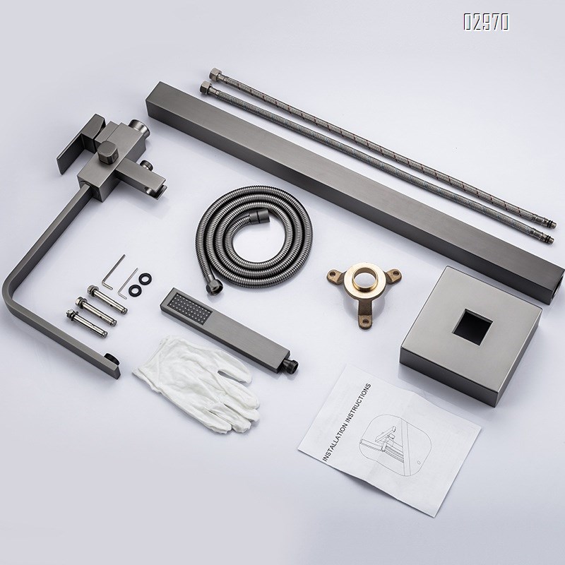 Bathroom brass faucet set with shower head for vertical bathtub cold and hot water brass rotating bath faucet