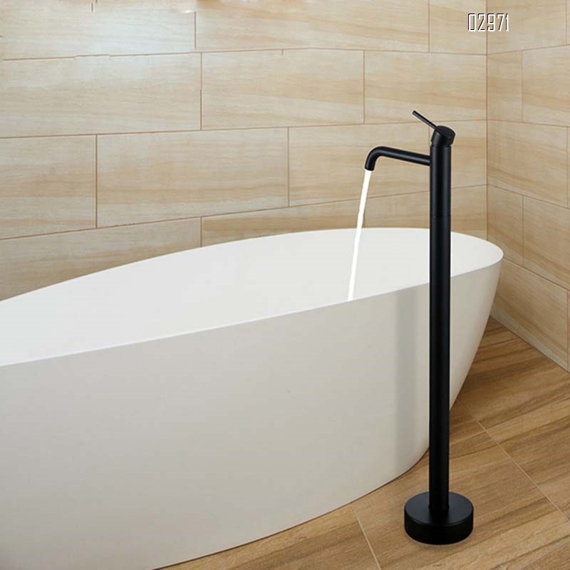 Black column basin faucet brass cold and hot floor basin bathtub faucet