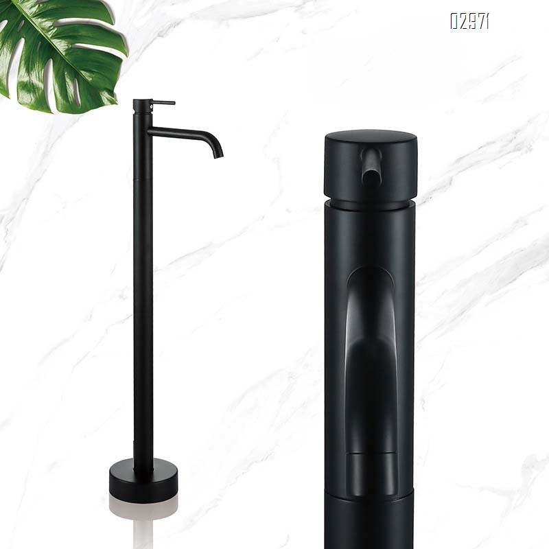 Black column basin faucet brass cold and hot floor basin bathtub faucet