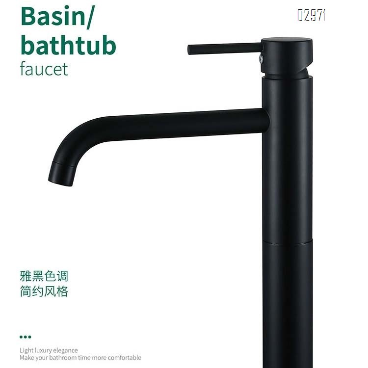 Black column basin faucet brass cold and hot floor basin bathtub faucet