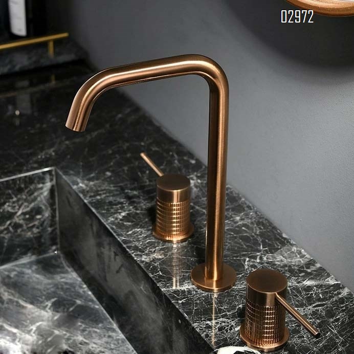 Brass Rose Gold Three-hole Basin Faucet Separate Style Golden Hot and Cold Home Hotel Bathroom Cabinet Wash Basin