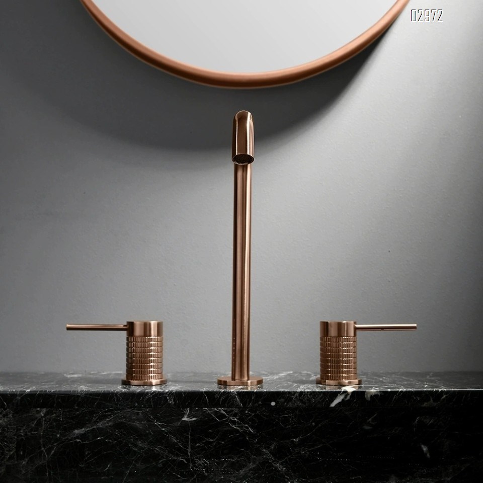 Brass Rose Gold Three-hole Basin Faucet Separate Style Golden Hot and Cold Home Hotel Bathroom Cabinet Wash Basin