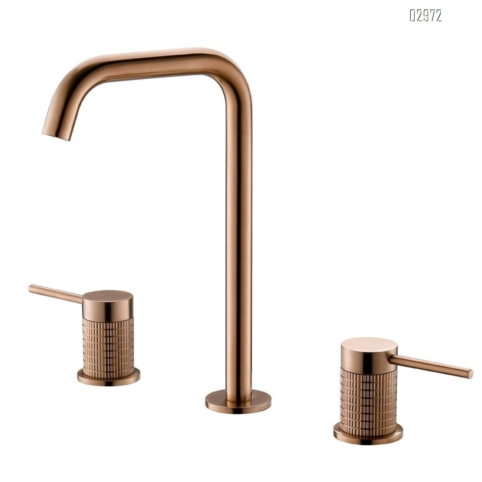 Brass Rose Gold Three-hole Basin Faucet Separate Style Golden Hot and Cold Home Hotel Bathroom Cabinet Wash Basin