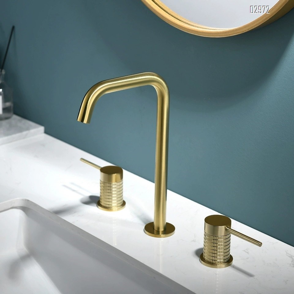 Brass Rose Gold Three-hole Basin Faucet Separate Style Golden Hot and Cold Home Hotel Bathroom Cabinet Wash Basin