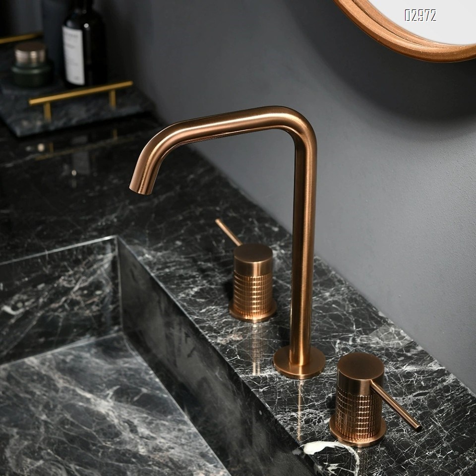 Brass Rose Gold Three-hole Basin Faucet Separate Style Golden Hot and Cold Home Hotel Bathroom Cabinet Wash Basin