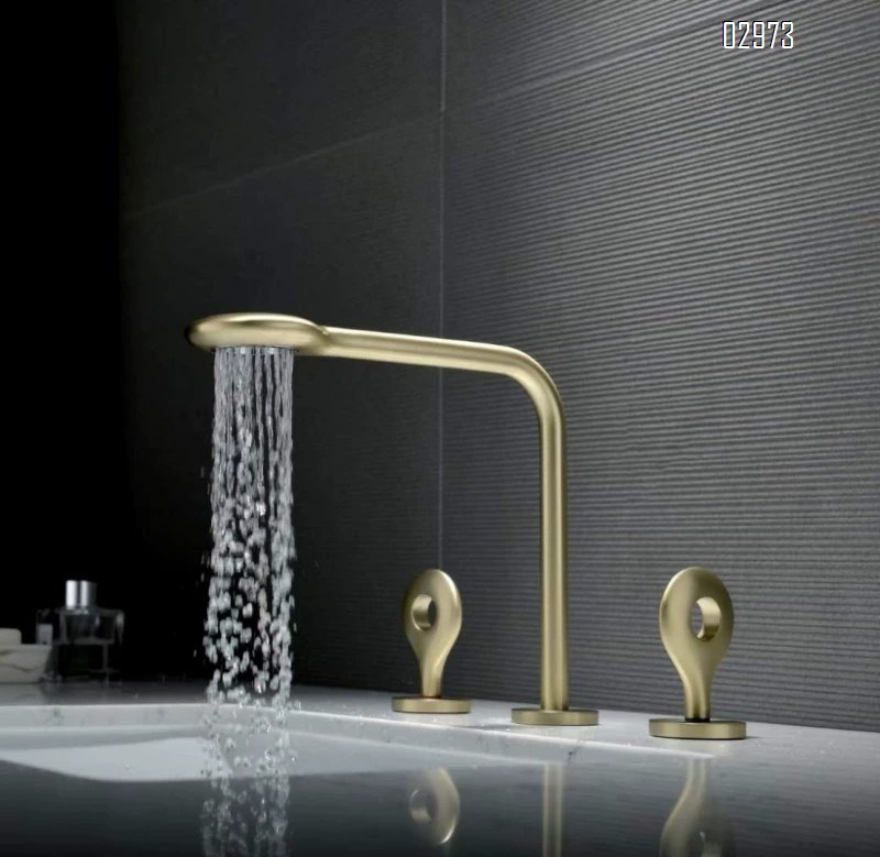 European full Brass three-hole basin faucet separate wash basin spray gun gray brushed gold double-hole