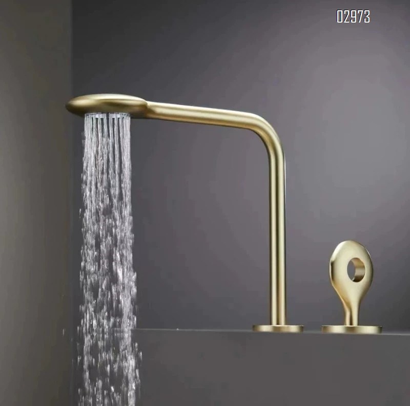 European full Brass three-hole basin faucet separate wash basin spray gun gray brushed gold double-hole