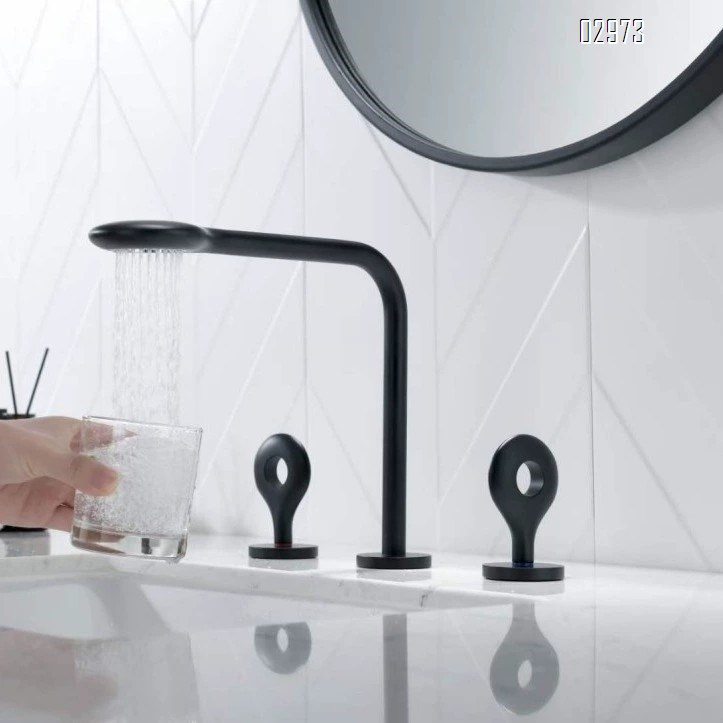 European full Brass three-hole basin faucet separate wash basin spray gun gray brushed gold double-hole