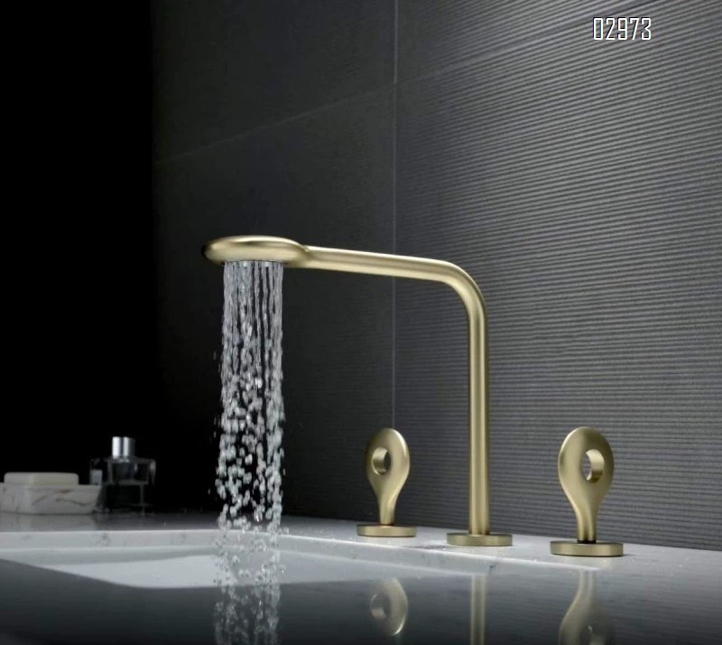 European full Brass three-hole basin faucet separate wash basin spray gun gray brushed gold double-hole