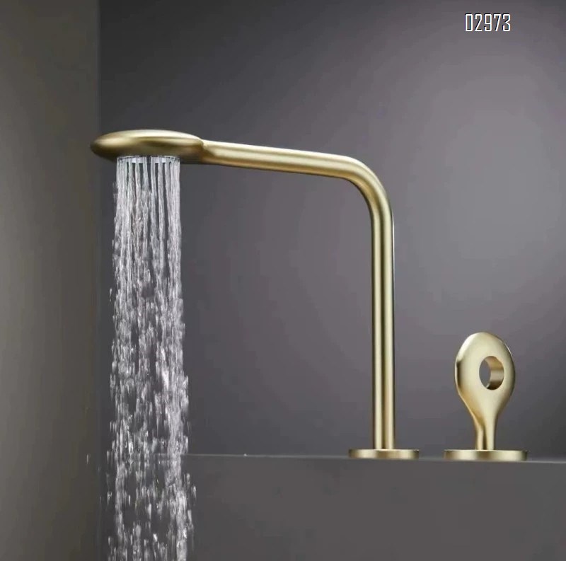 European full Brass three-hole basin faucet separate wash basin spray gun gray brushed gold double-hole