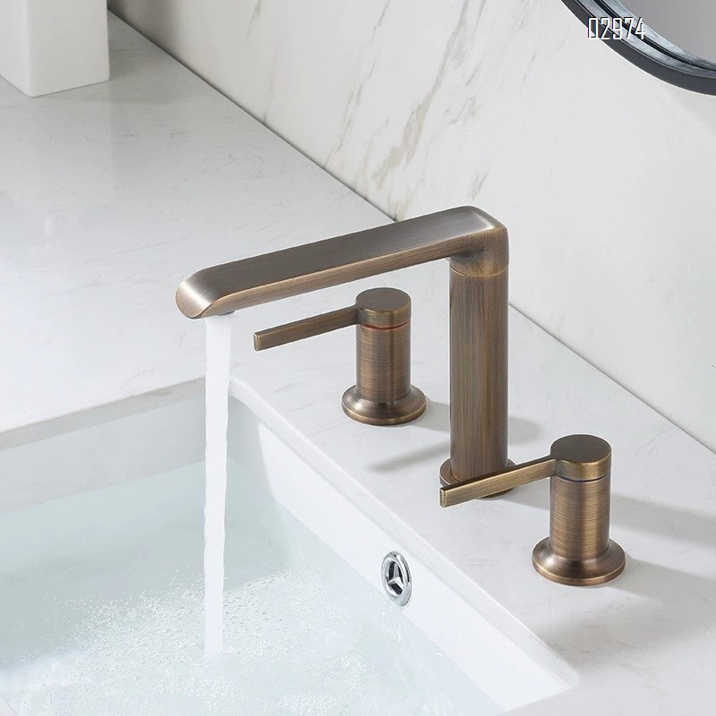 Three-hole faucet all Brass gold three-piece Separate set split type cold and hot European under-counter wash basin faucet