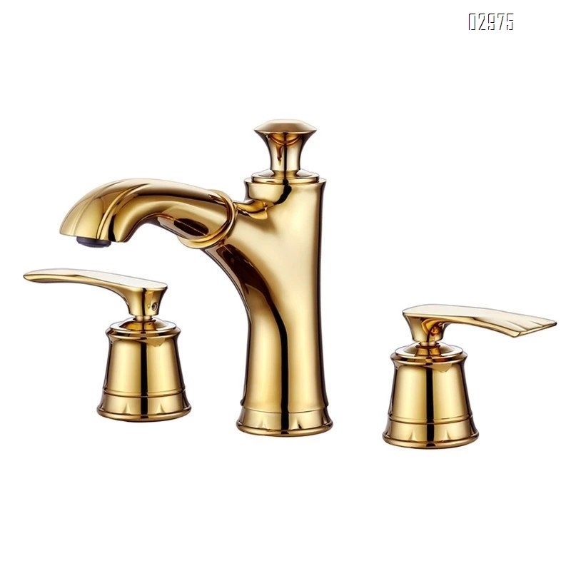 Golden Separate three-hole wash basin faucet titanium gold wash basin pull-out faucet all-Brass cold and hot water faucet