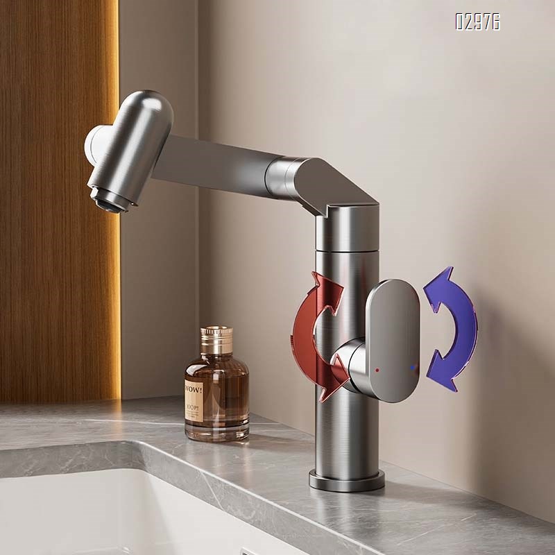 Aluminum Rotatable mechanical arm universal swivel faucet wash basin cold and hot water wash basin lucky cat wash basin faucet