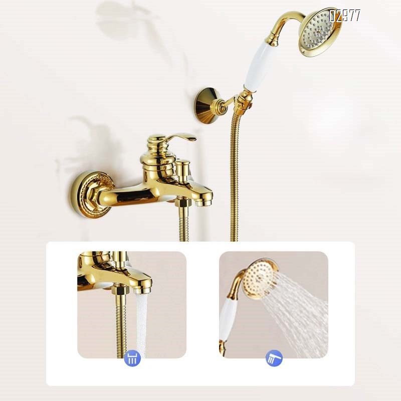 Brass wall-mounted rose gold simple bathtub faucet shower set white ceramic hand spray shower three-way faucet