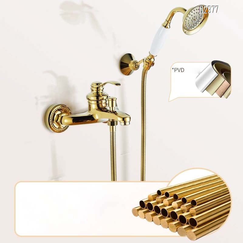 Brass wall-mounted rose gold simple bathtub faucet shower set white ceramic hand spray shower three-way faucet