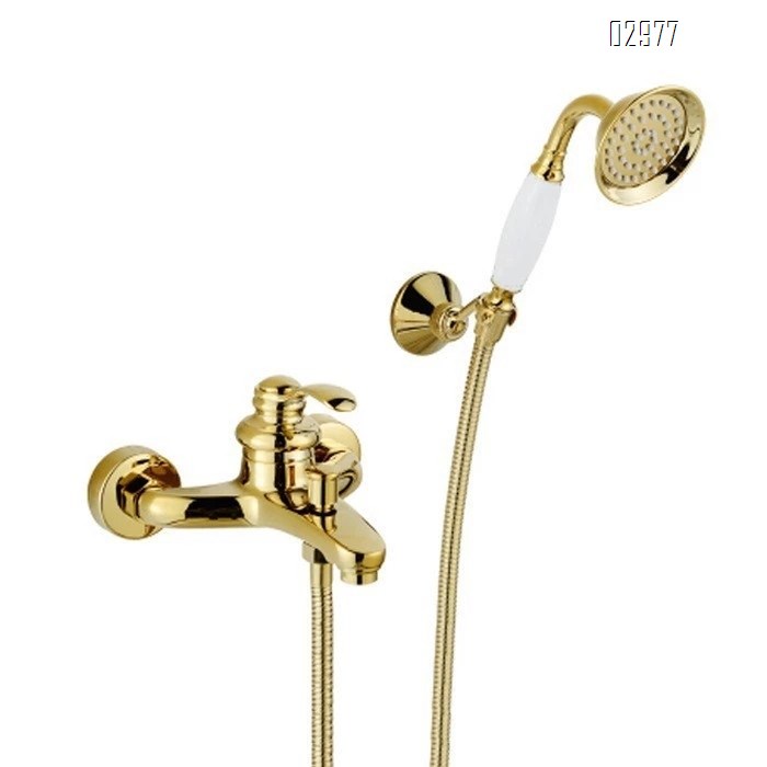 Brass wall-mounted rose gold simple bathtub faucet shower set white ceramic hand spray shower three-way faucet