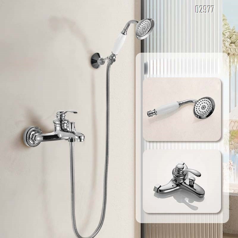 Brass wall-mounted rose gold simple bathtub faucet shower set white ceramic hand spray shower three-way faucet