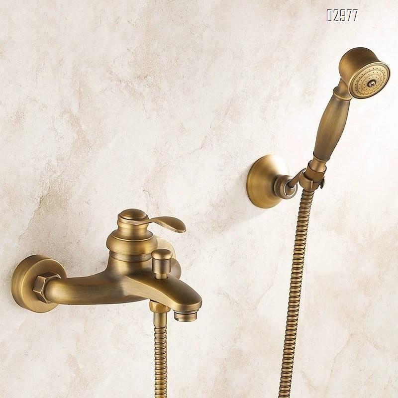 Brass wall-mounted rose gold simple bathtub faucet shower set white ceramic hand spray shower three-way faucet