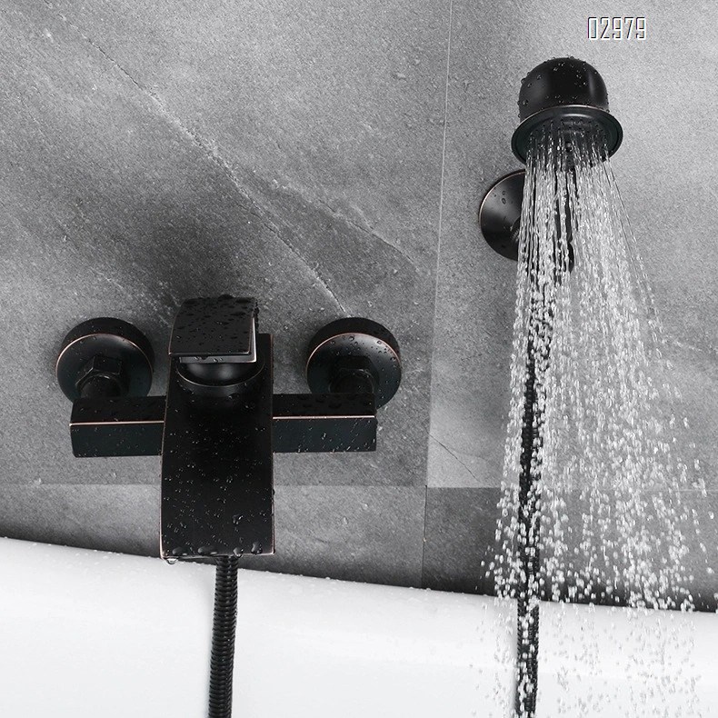 Black Brass antique square double waterfall bath faucet recessed two-hole shower faucet