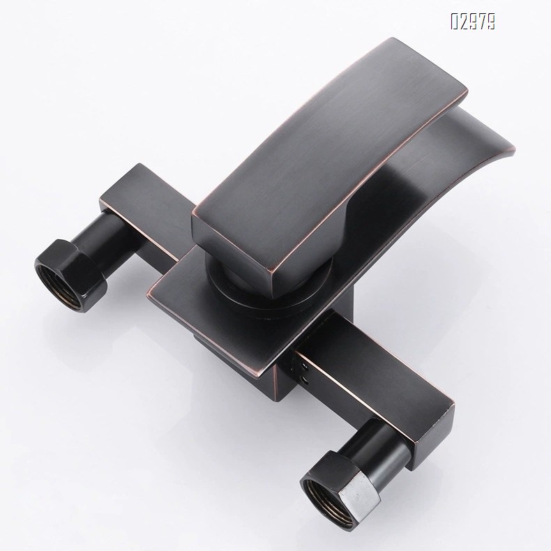 Black Brass antique square double waterfall bath faucet recessed two-hole shower faucet