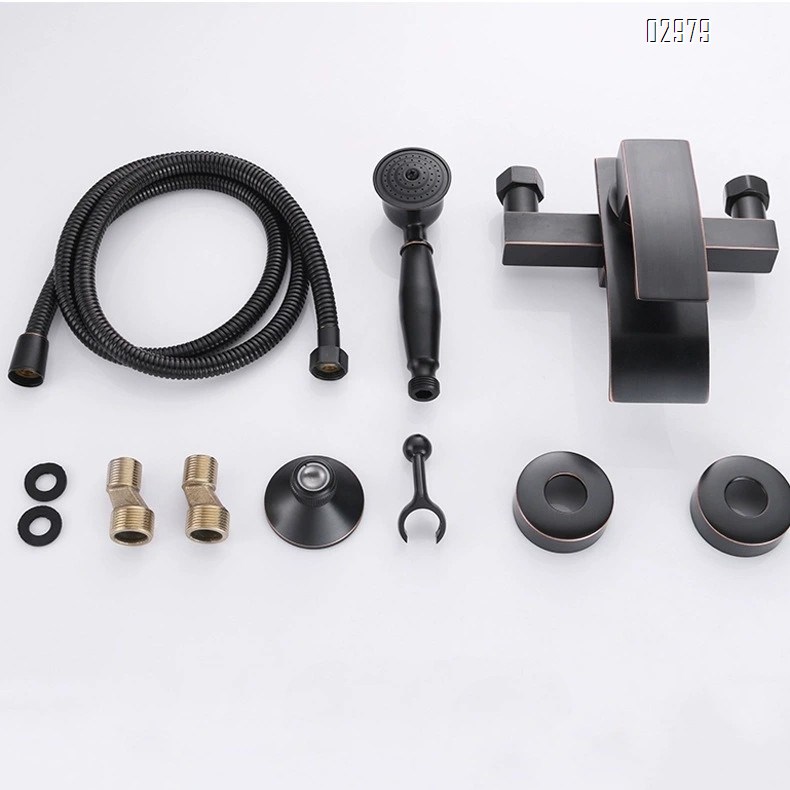 Black Brass antique square double waterfall bath faucet recessed two-hole shower faucet