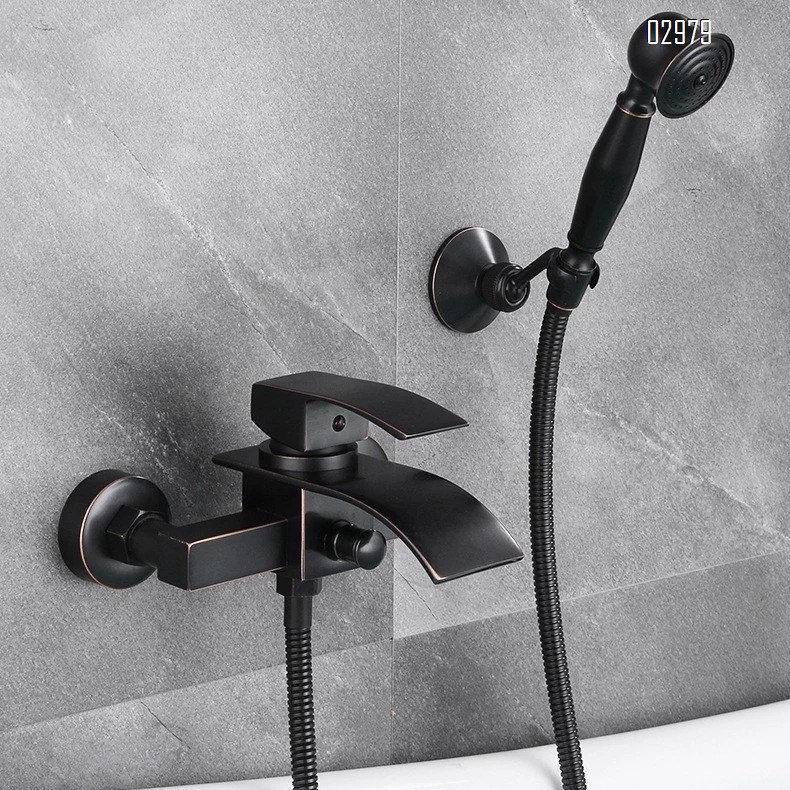 Black Brass antique square double waterfall bath faucet recessed two-hole shower faucet