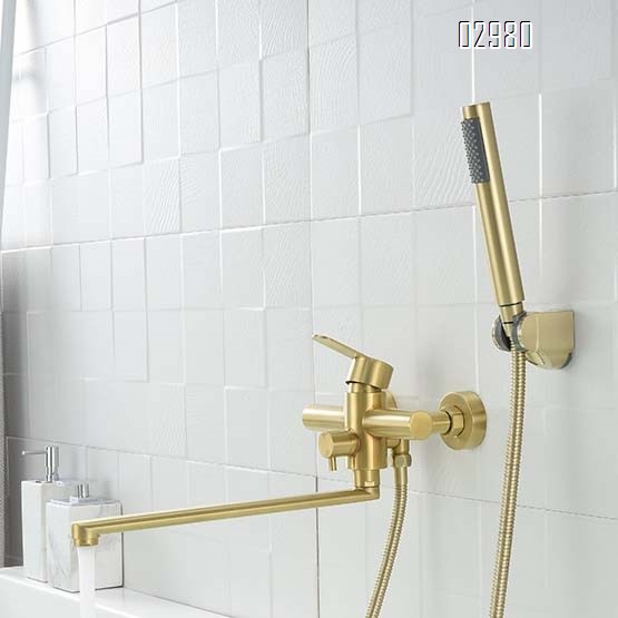 304 stainless steel recessed brushed gold bathroom faucet with extended spout handheld concealed shower set