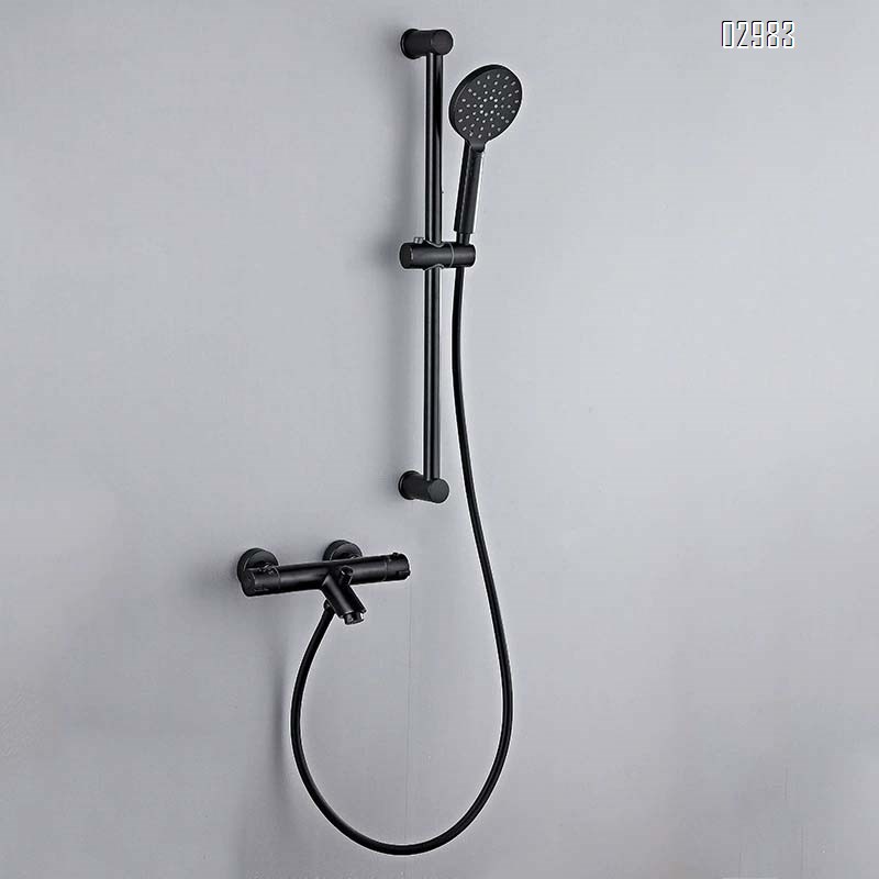 Simple home black shower head set pressurized and temperature-controlled shower head fully Brass bathtub faucet for concealed bathroom