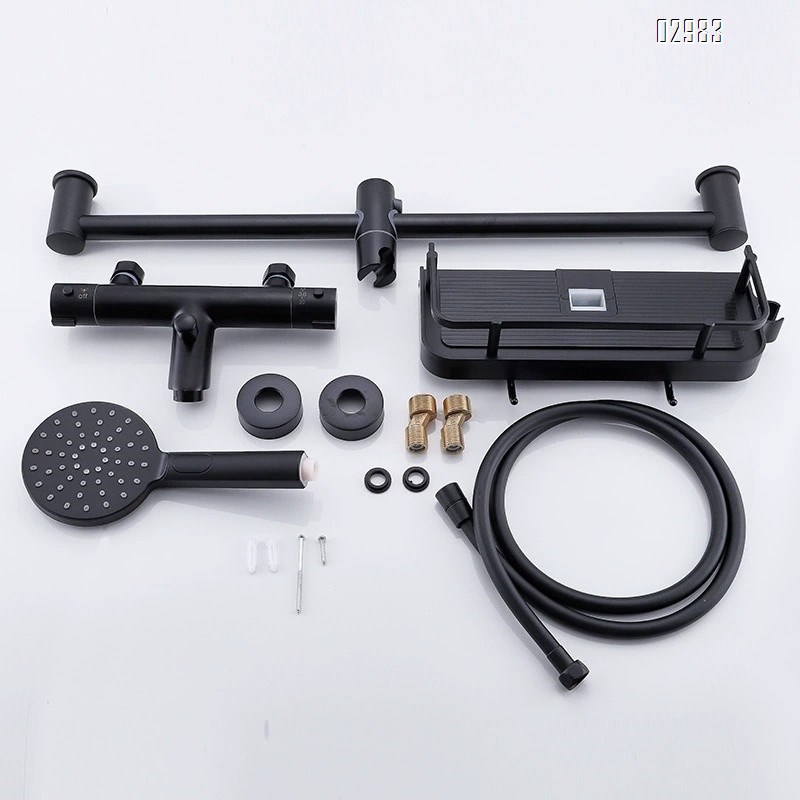 Simple home black shower head set pressurized and temperature-controlled shower head fully Brass bathtub faucet for concealed bathroom