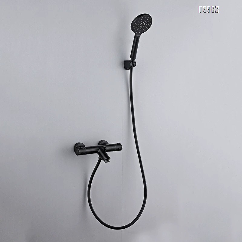 Simple home black shower head set pressurized and temperature-controlled shower head fully Brass bathtub faucet for concealed bathroom