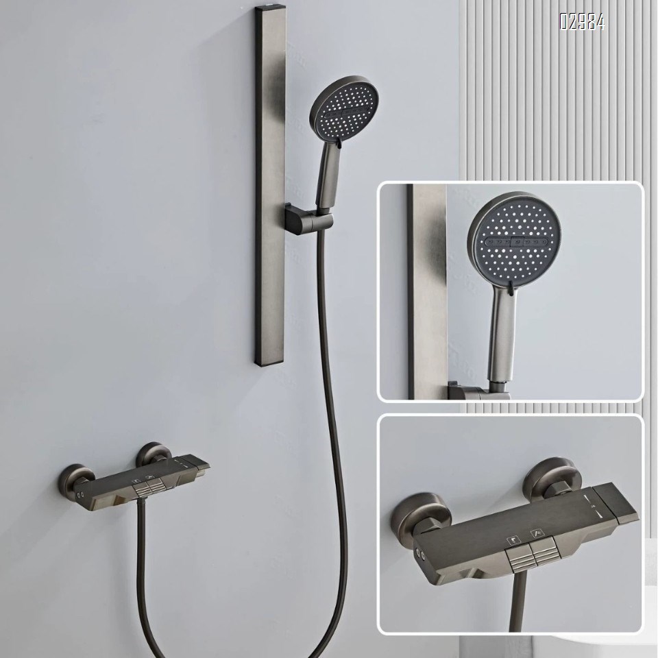 Gun Grey Space aluminum bathtub faucet shower set for home use pressurized separate bathroom simple shower head