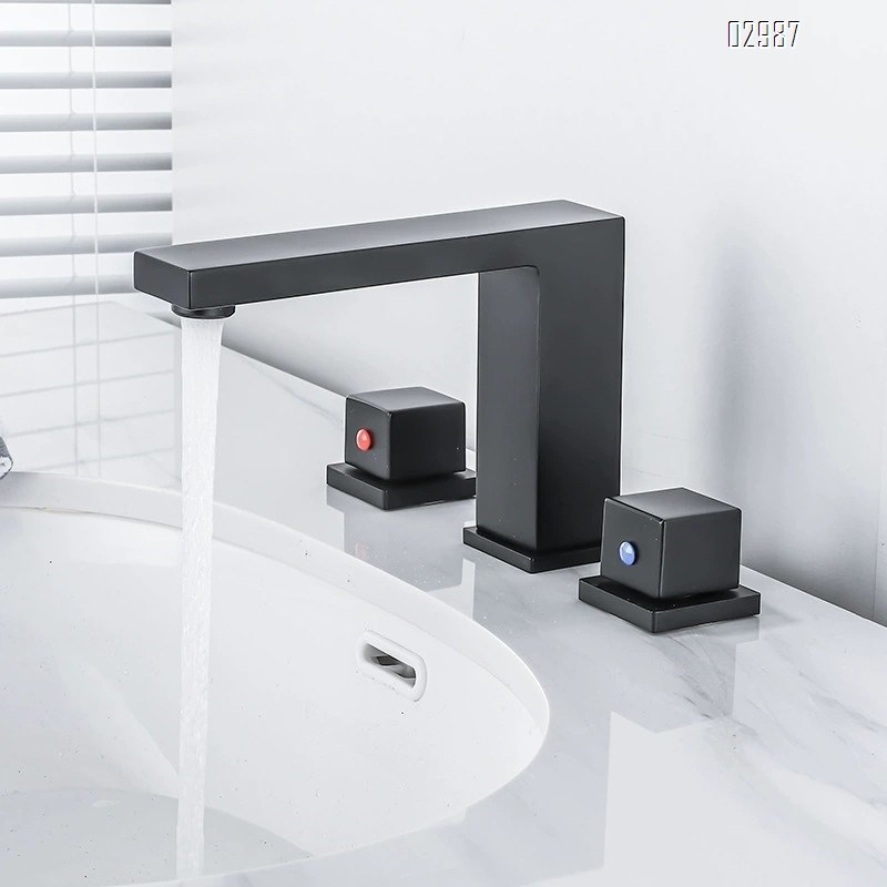 Three-hole wash basin faucet separate all-Brass black double handle single hole bathroom countertop basin Separate cold and hot water faucet