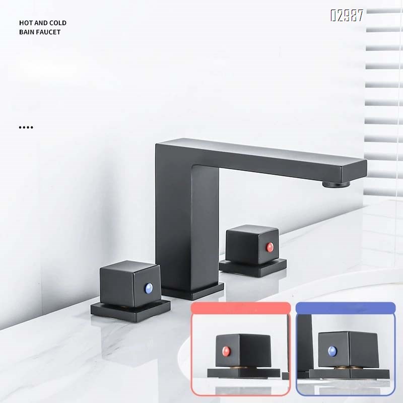 Three-hole wash basin faucet separate all-Brass black double handle single hole bathroom countertop basin Separate cold and hot water faucet