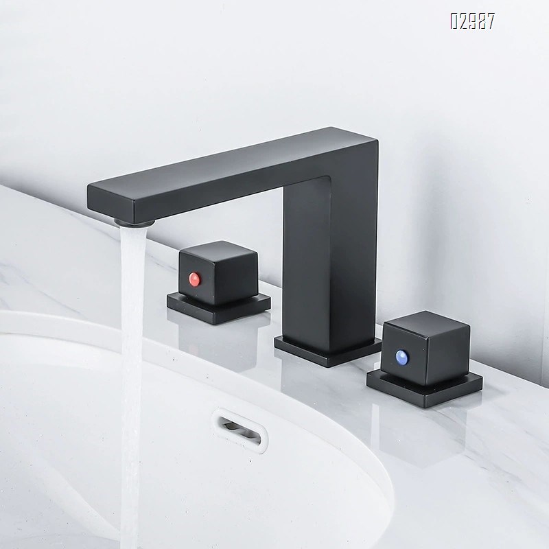 Three-hole wash basin faucet separate all-Brass black double handle single hole bathroom countertop basin Separate cold and hot water faucet