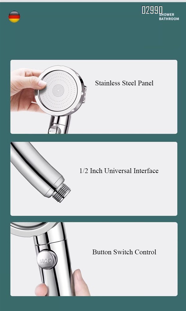 High Pressure 3-Mode Adjustable  Handheld Shower Head with ON/OFF Switch for Pets RV Home Camper Travel Trailer (Sliver)