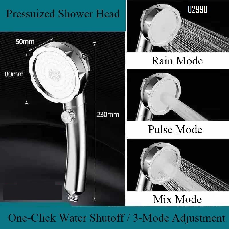 High Pressure 3-Mode Adjustable  Handheld Shower Head with ON/OFF Switch for Pets RV Home Camper Travel Trailer (Sliver)