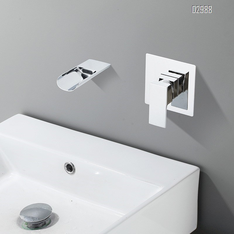 Wall-mounted waterfall sink faucet with concealed built-in hot and cold water supply for Bathroom