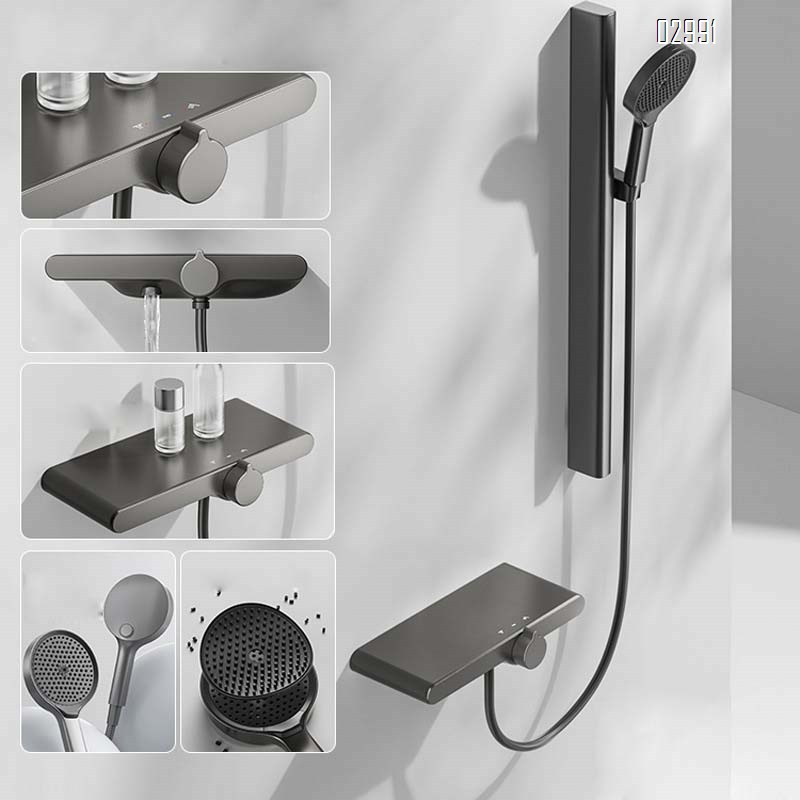 Wall-mounted separate simple storage shower faucet set minimalist bathtub home hotel bathroom cold and hot Brass