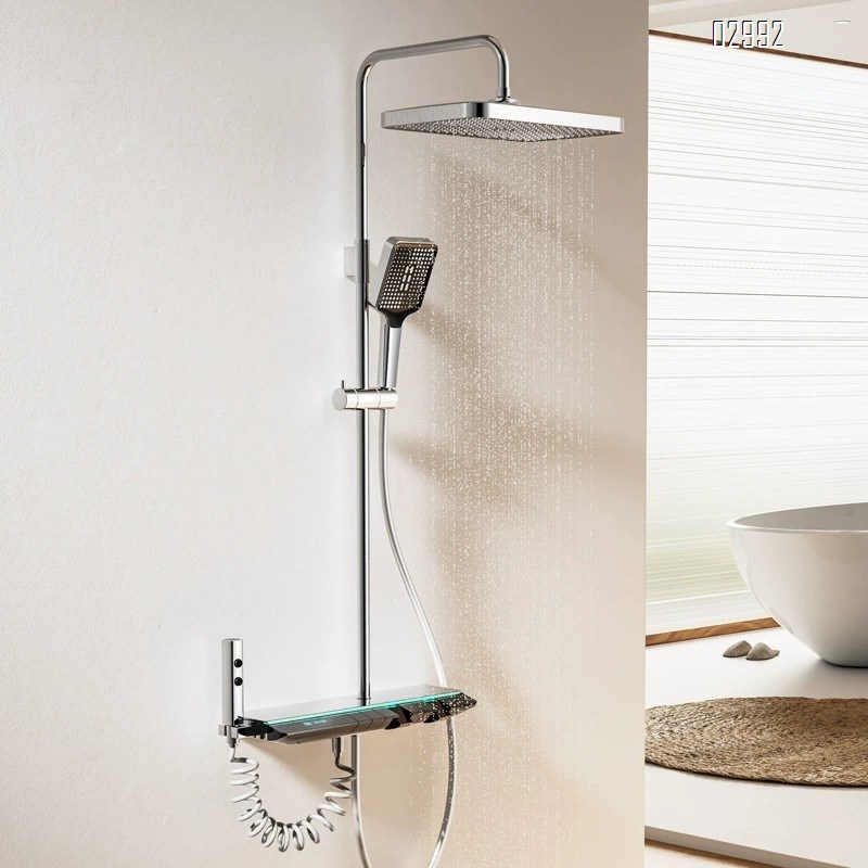 Luxury Brass Shower Head Set with Smart Digital Display for Bathroom Four-Speed Rain Shower with Atmospheric Light