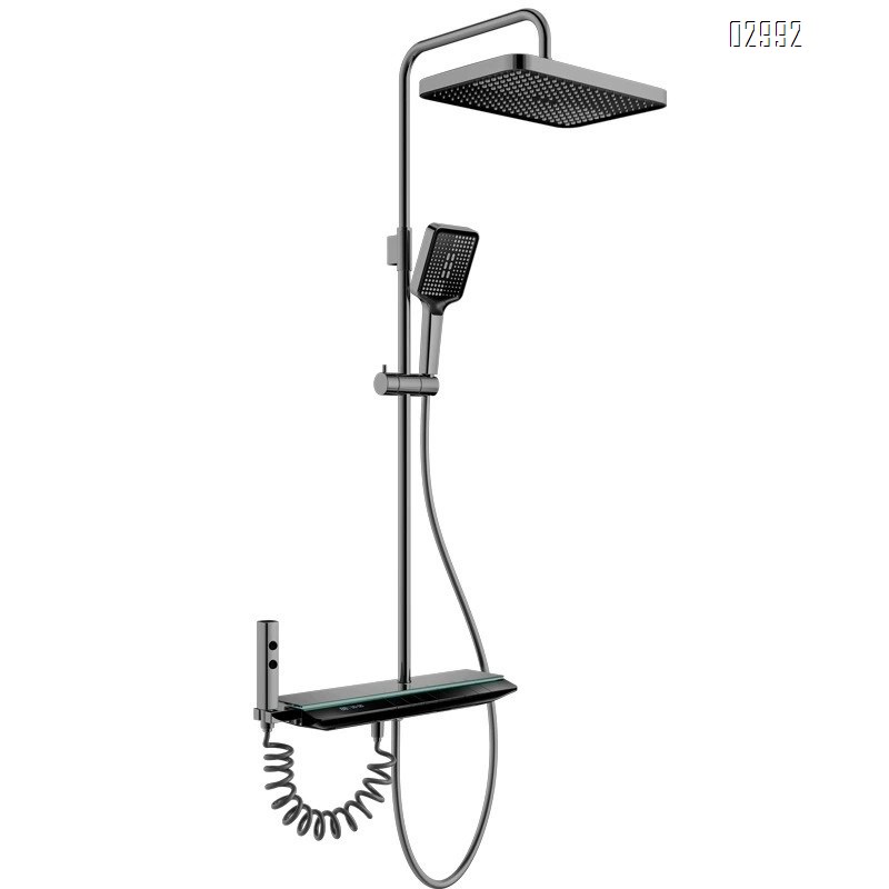 Luxury Brass Shower Head Set with Smart Digital Display for Bathroom Four-Speed Rain Shower with Atmospheric Light