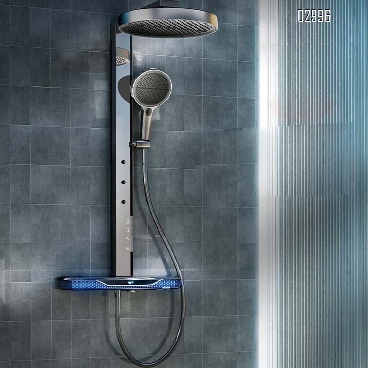 High-end brass large storage shelf  shower  milky white bathroom shower  pressure-increasing piano key constant temperature rain set